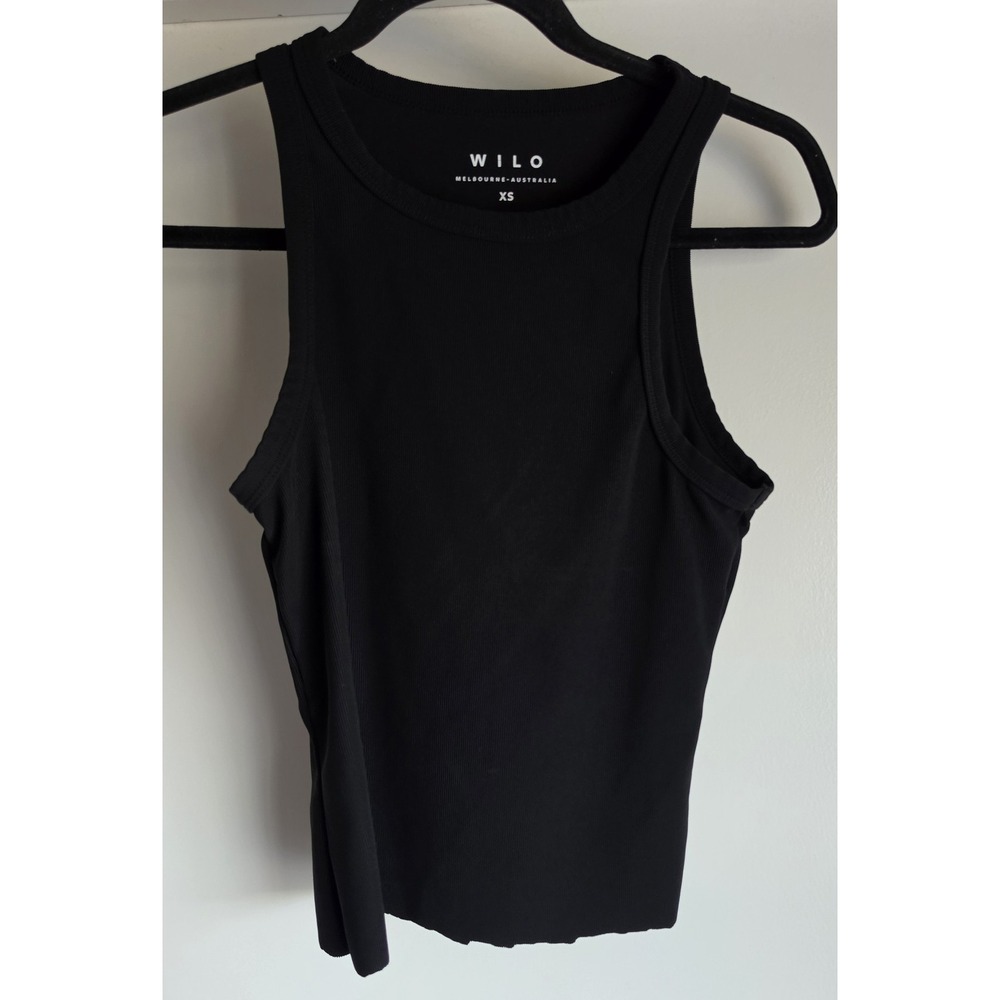 Wilo Women XS Black Sleeveless Tank Top Ribbed Round Neck Casual Cami